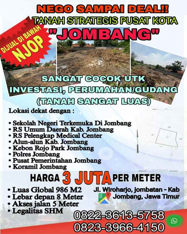 dijual tanah jl wiroharjo kel jombatan