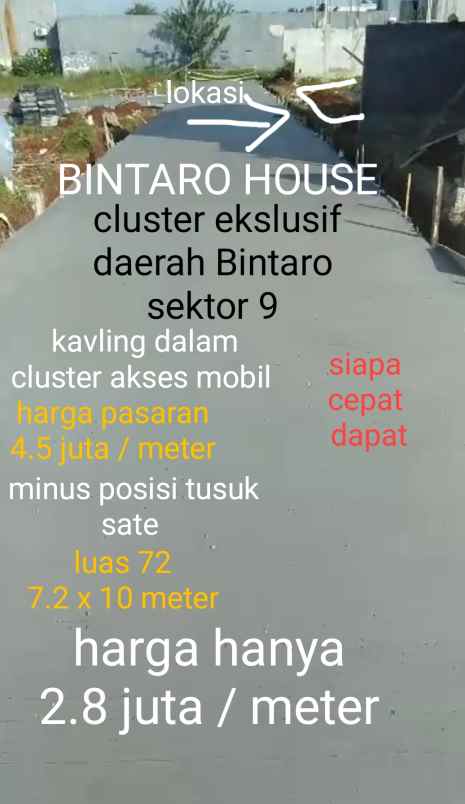 dijual tanah kavling dalam cluster akses mobil