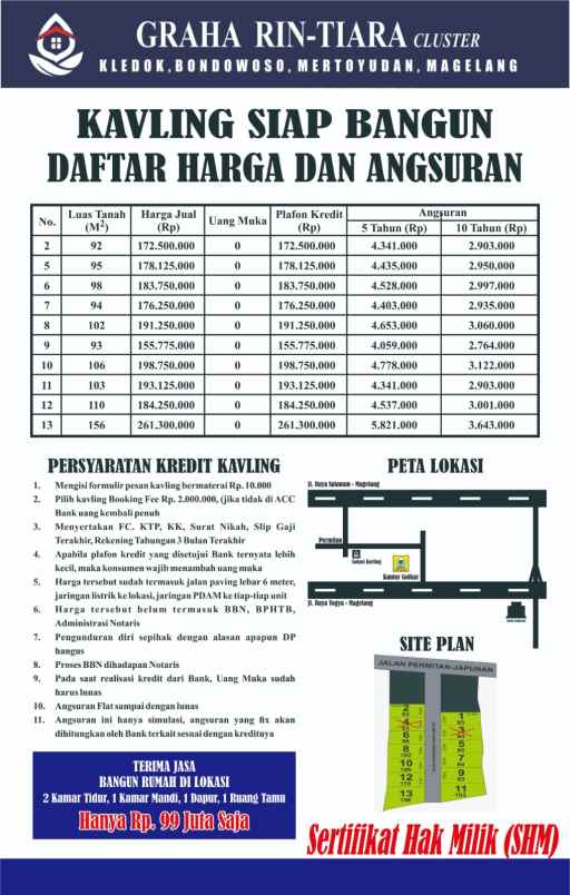 dijual tanah kavling di magelang dekat umm mertoyudan