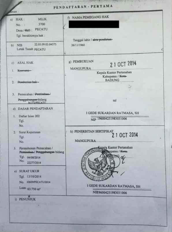 dijual tanah pecatu indah raya