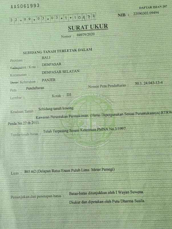 dijual tanah tukad batanghari