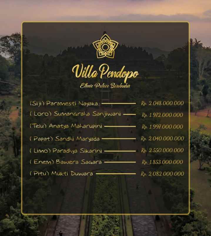 dijual villa mewah tanah luas di borobudur