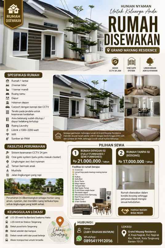 disewakan rumah cluster nyaman tangerang