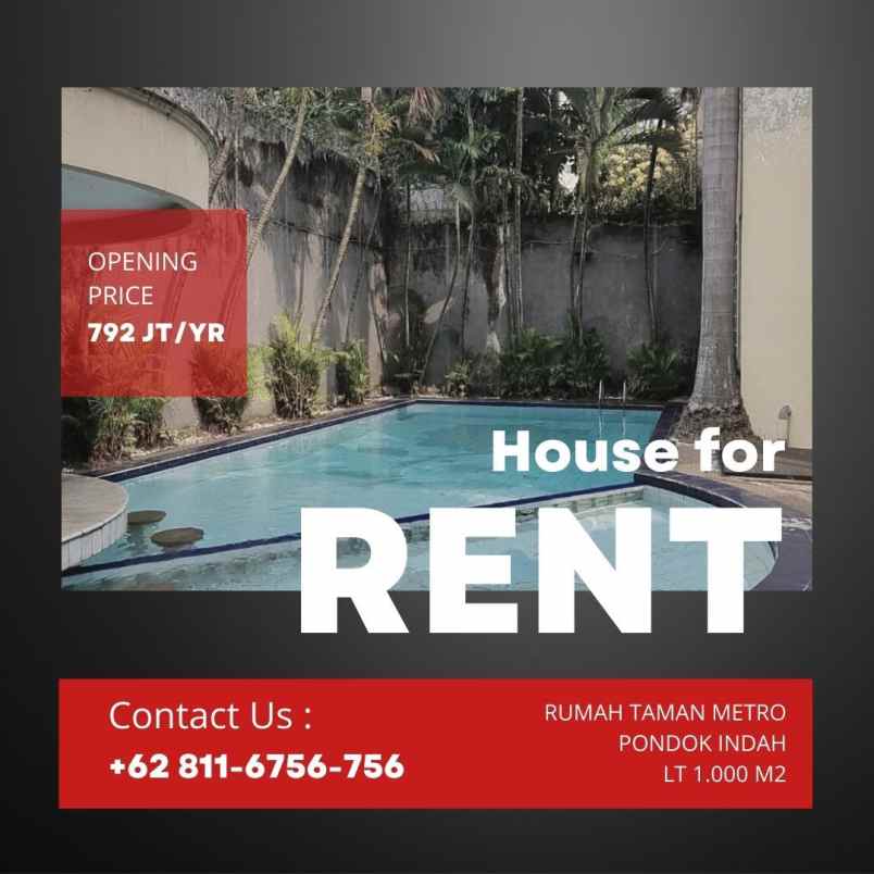 for rent rumah metro pondok indah jakarta selatan