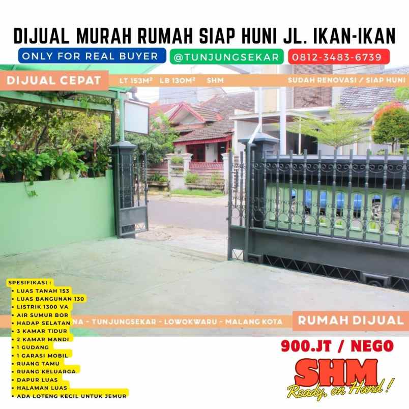 jual rumah di tunjungsekar kota malang dekat ub