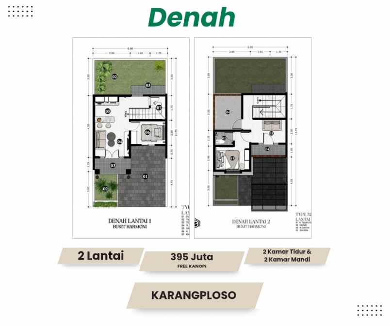 rumah 2 lantai di karangploso 395 juta shm