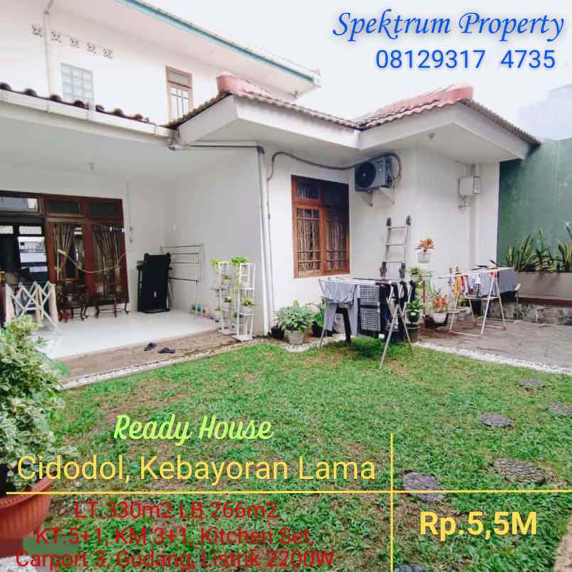 rumah di kebayoran jkt siap huni lt 266 lb 330 rp 5 5m