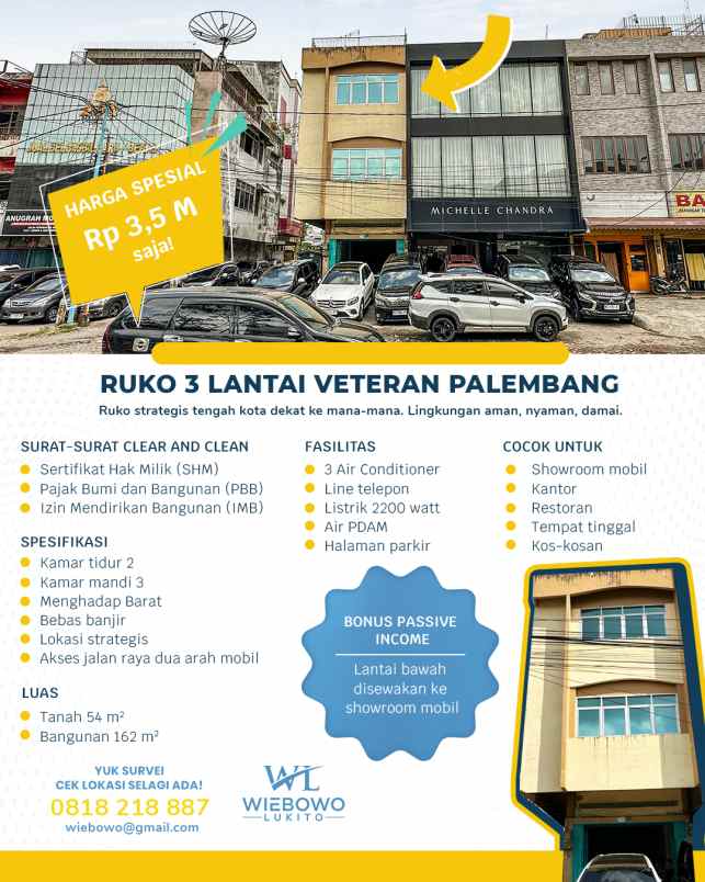 dijual ruko 3 lantai jalan veteran palembang