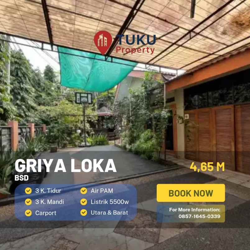 dijual rumah hook luas nyaman di griya loka bsd