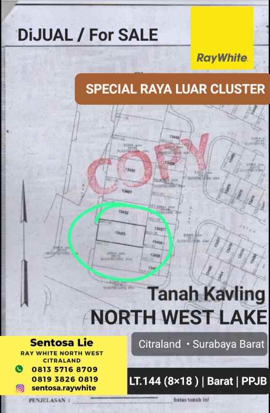dijual tanah jalan north west lake