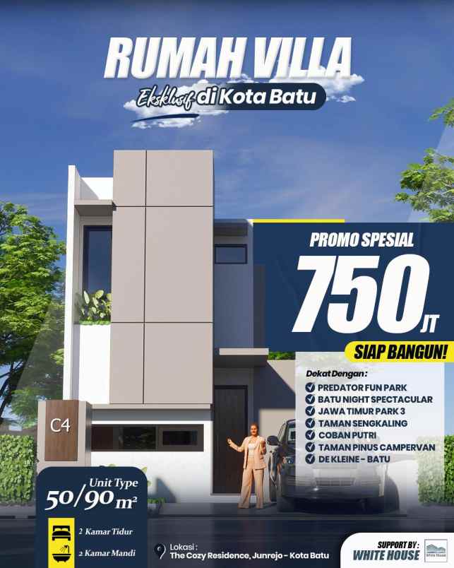 dijual villa 2 lantai free kolam renang di batu