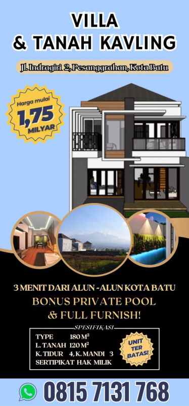 dijual villa jalan indragiri 2 kota