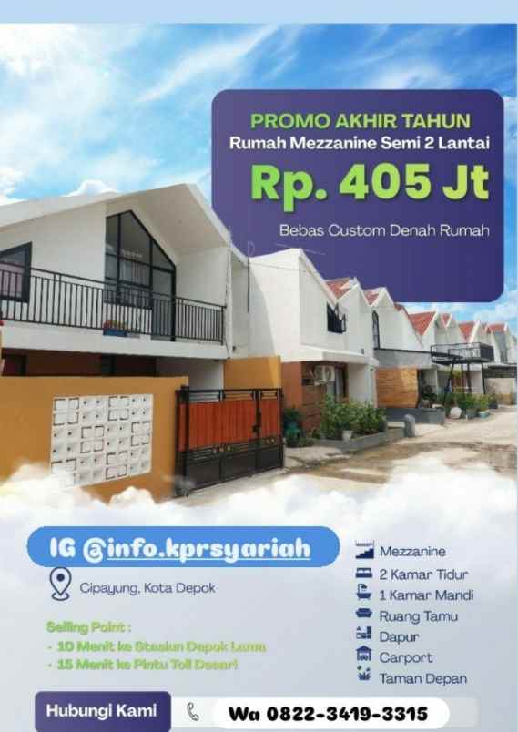 rumah mezzanine semi 2 lantai cipayung depok