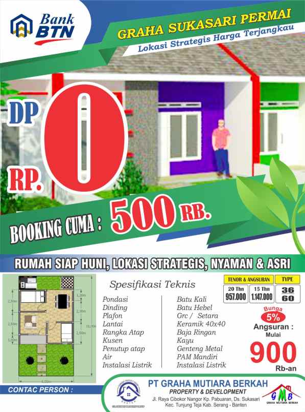 rumah subsidi dp 500 ribu di tunjung teja petir