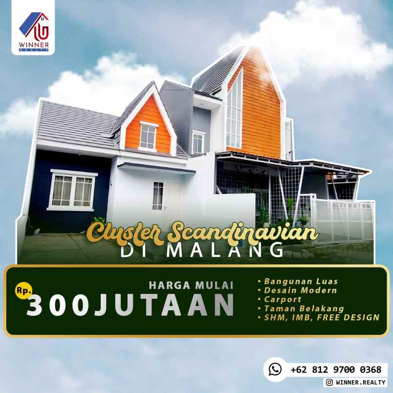 scandinavian cluster malang rumah 1 lantai murah