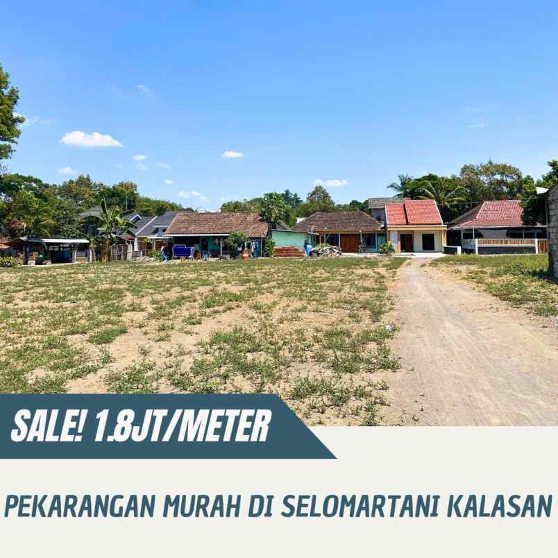 tanah pekarangan murah di kalasan 1 8jt meter