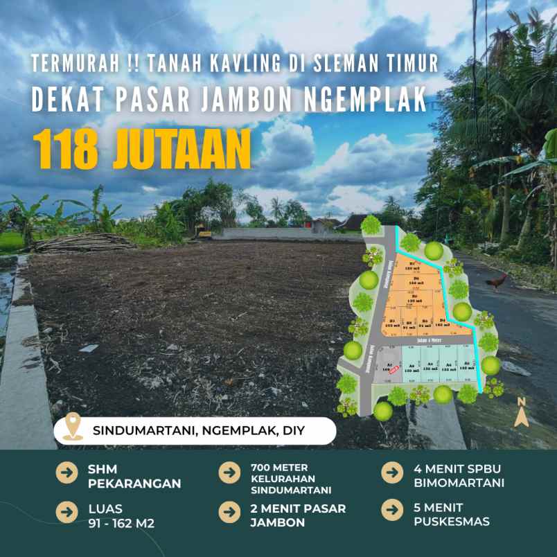 termurah tanah kavling di ngemplak mulai 118 jutaan