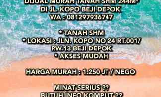 Dijual Murah Tanah Shm 244m di jl. Kopo Beji Depok Wa