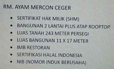 Dijual Resto Ayam Mercon Ceger Jakarta