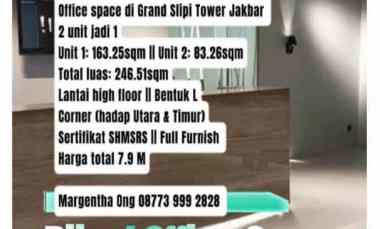 Dijual Office Space di Grand Slipi Tower Jakbar 2 Unit Jadi 1 Furnish