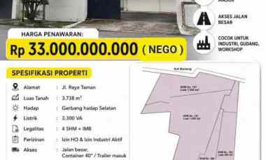 Dijual 3738 m2 Ex Pabrik Nol Jalan Raya Taman Sepanjang Sidoarjo Jatim