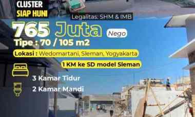 1km ke Sd Model Sleman, Rumah Cluster 3 Kamar di Wedomartani, Sleman U