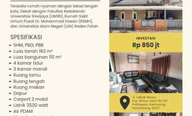 Dijual Rumah Sekip Palembang Lebak Mulyo dekat FK Unsri dan RSMH