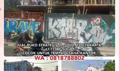 JUAL RUKO Strategis JL. SOLO, YOGYAKARTA. LT.173M, BASEMENT, 2LANTAI