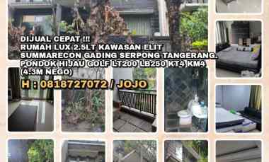 Rumah Lux 2.5lt Kawasan Elit Summarecon Gading Serpong Tangerang