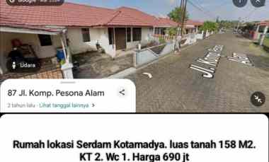 Rumah Lokasi Serdam Kotamadya. Luas Tanah 158 m2. KT 2. Wc 1