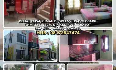 Dijual Cepat Rumah di Greenvilla Solobaru. Shm Lt133 Lb240 Full Prabot