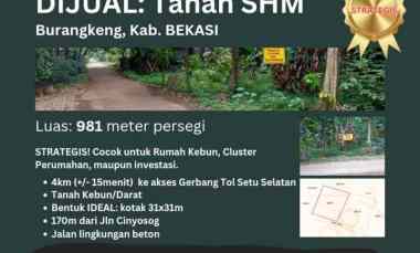 dijual tanah 981m dekat gto burangkeng