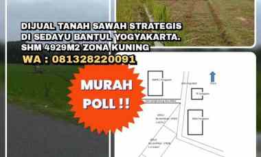 Dijual Tanah Sawah Strategis di Sedayu Bantul Yogyakarta. Murah Poll