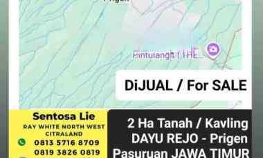 Dijual 2 Ha Tanah Prigen Pasuruan Jawa Timur Area Dayurejo - SHM