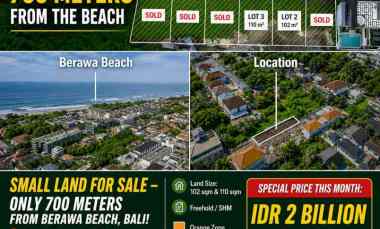 Small Land For Sale Only 700 Meters From Canggu Berawa Beach Bali