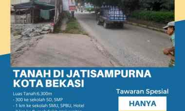 Tanah 6.300 meter, Jalan Raya Besar Bisa 2 Mobil Jatisampurna Bekasi