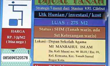dijual tanah jl kalimurni tanah sereal
