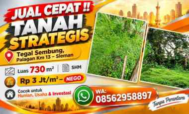 Tanah Dijual 730m2 SHM di Tegal Sembung, Palagan km 13, Sleman Jogja