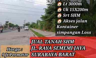 Jual Tanah jl. Raya Sememi Surabaya Shm Lt 3000m Strategis