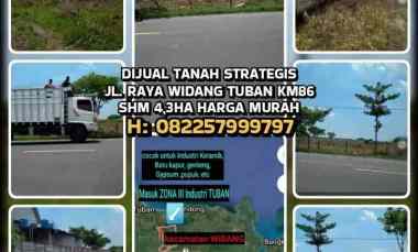 Dijual Tanah Strategis di jl. Raya Widang Tuban Km86. Shm 4,3ha Murah