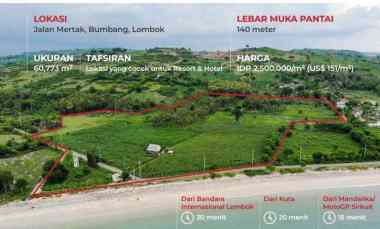 Dijual Tanah Mertak/Bumbang/Lombok Cocok untuk Hotel dan Resort