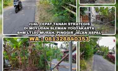 Dijual Murah Tanah Strategis di Moyudan Sleman Yogyakarta. Shm L180m2