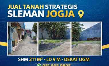 Jual Cepat Tanah Strategis dekat Ugm Jogja. Lt211m2 Ld9 Shm