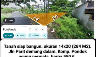 Tanah Siap Bangun. Ukuran 14x20 284 m2 . Jln Parit Demang dalam