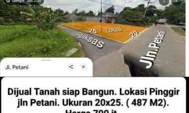 Dijual Tanah Siap Bangun. Lokasi Pinggir Jalan Petani. Ukuran 20x25
