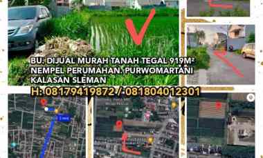 Dijual Murah Tanah 919m Nempel Perumahan. Purwomartani Kalasan Sleman