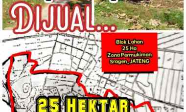 Dijual Tanah Pemukiman 25 Ha Lokasi Sragen Jateng 300rb/m2