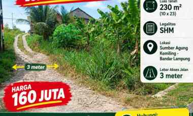 Tanah Dijual di Sumber Agung, Kemiling