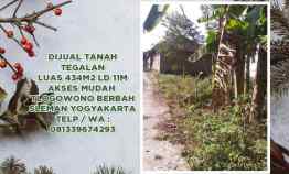 Tanah Tegalan 434m2 LD 11m Akses Mudah Tlogowono Berbah Sleman